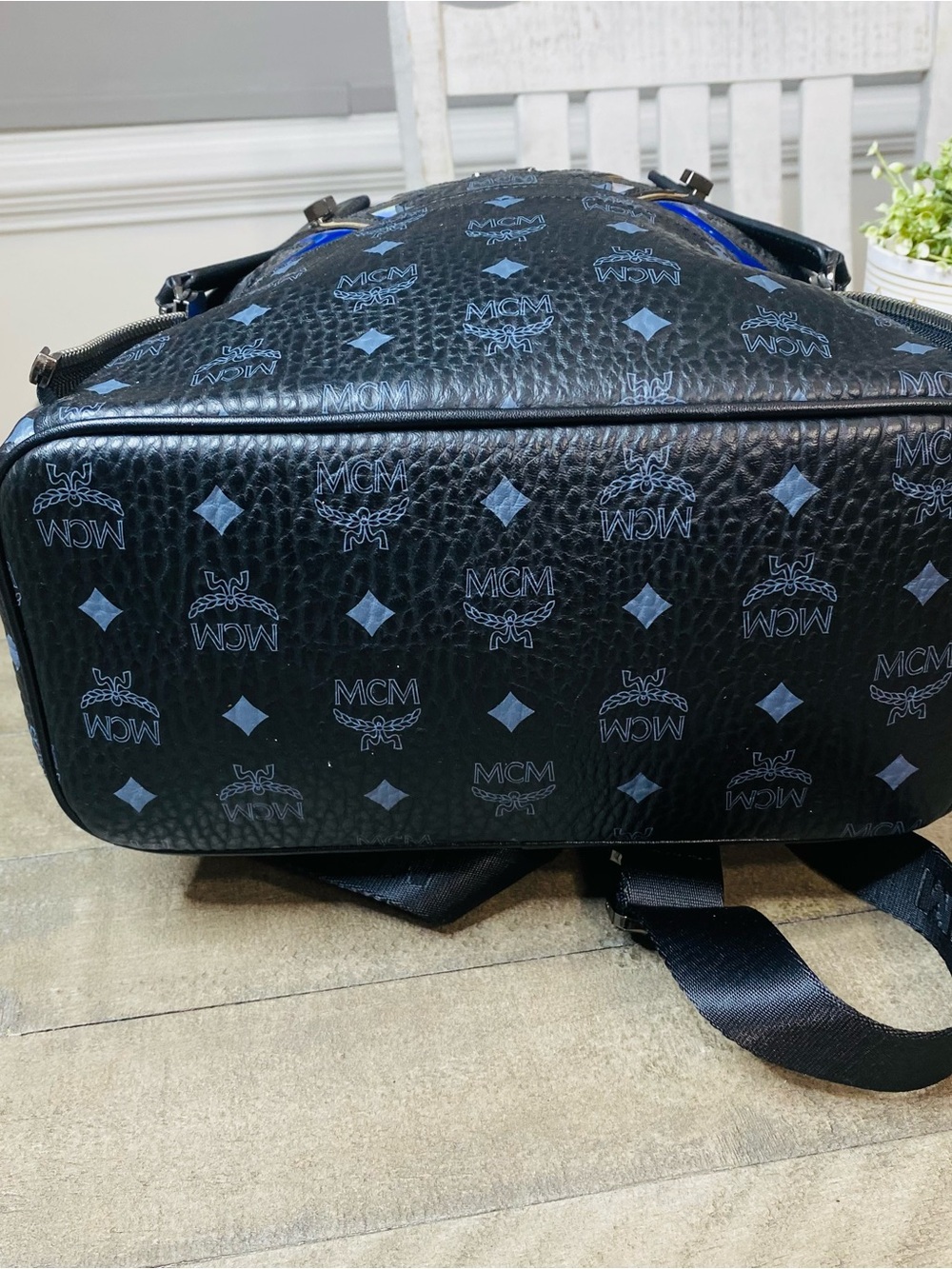 MCM Black Visetos Dual Stark Cyber Flash Backpack Blue Geometric - Picture 10 of 14